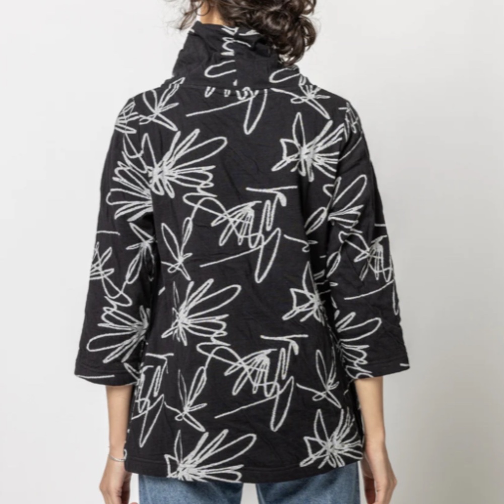 KOMIL CLOTHING Cowl Scribble Top Black/White NWT Sz Small - Picture 2 of 7